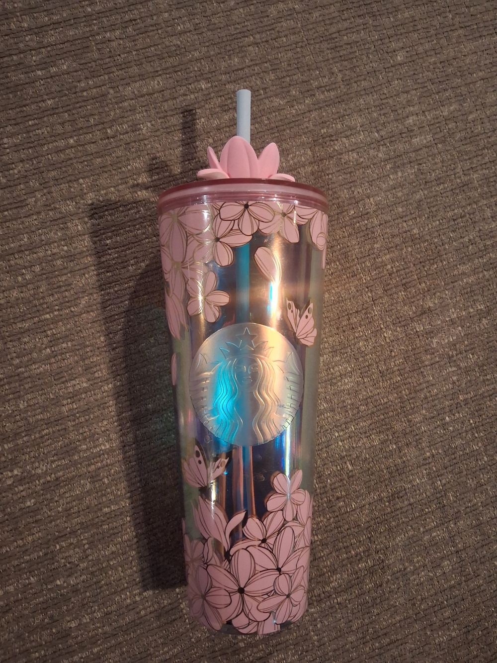 Starbucks Limited Edition Iridescsnt Pink Flower Cold Cup